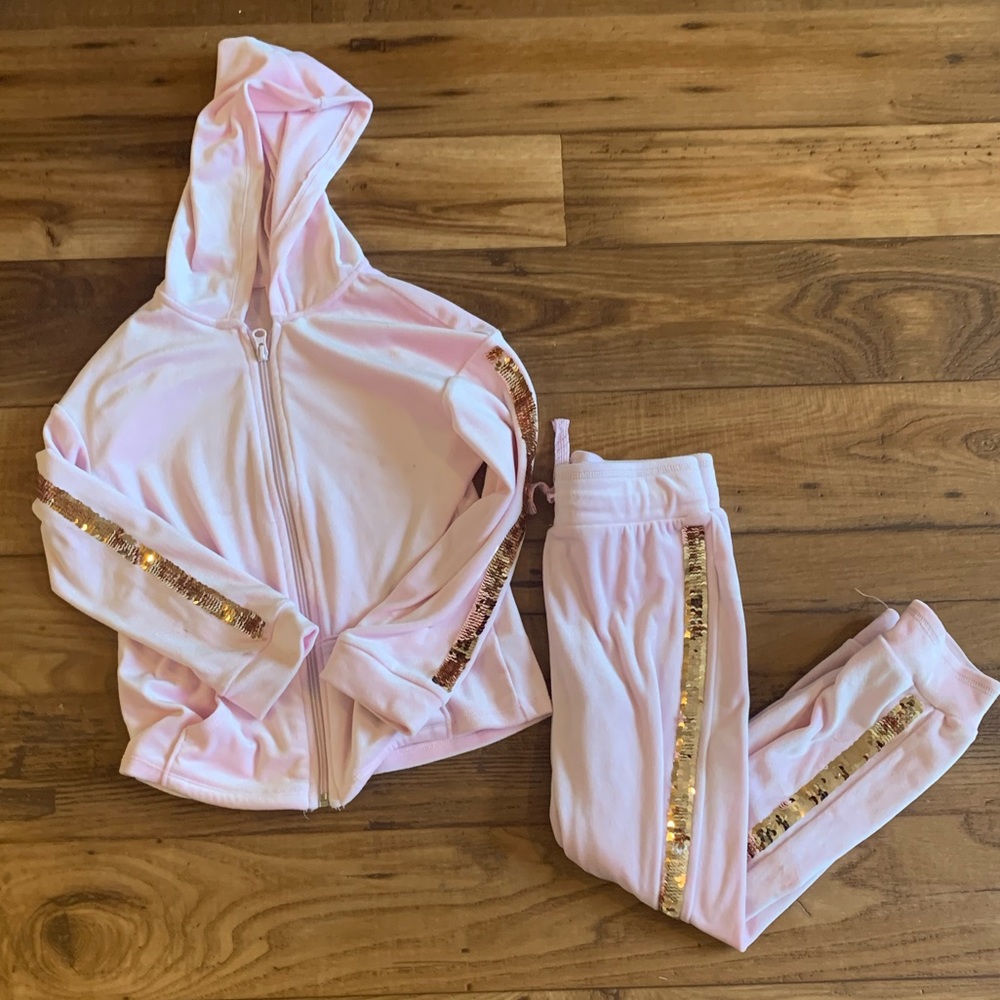 Target Pink Velour Track Suit w Sequin - Size 6/6x
